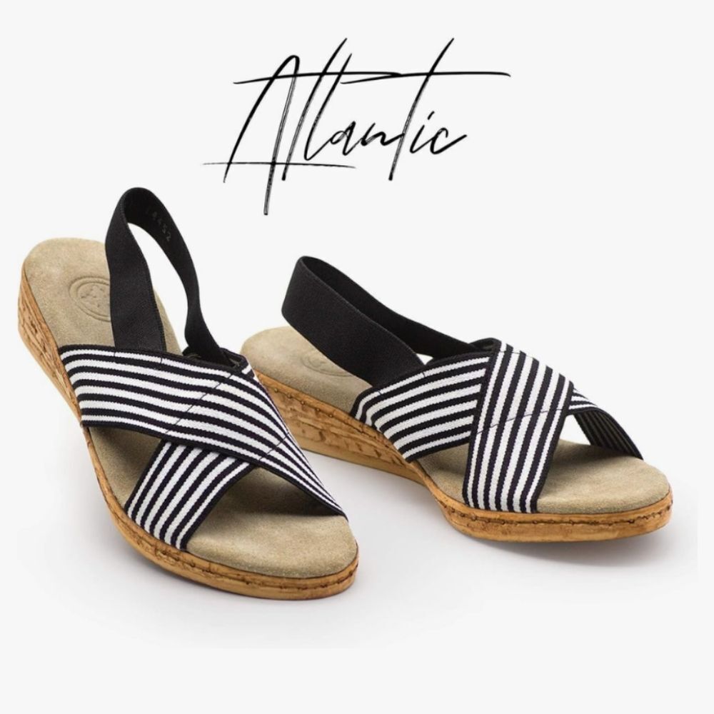 CHARLESTON SHOE CO. Black and White Striped Slingback Sandals